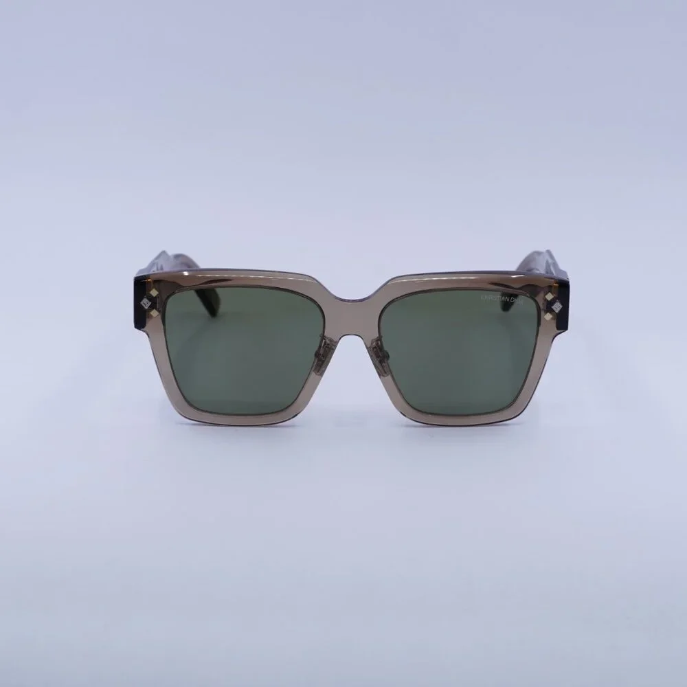 Dior CD DIAMOND S3F 64C0 Sunglasses Transparent Brown Square Frame, Green Lenses